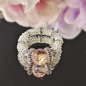 Handmade Beaded Ring w/ Pink Crystal Center.READ BELOW FOR CUSTOM SIZING 👇